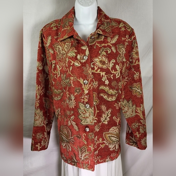 Vintage ERIN LONDON Rust and Gold Midweight Tapestry Coat - Size L - Picture 1 of 4
